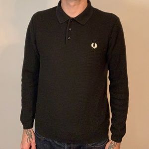 Fred Perry textured knit polo sweater 42” Green